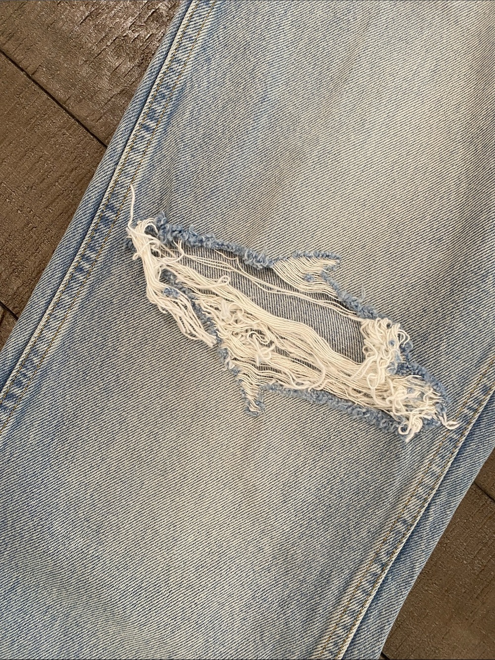 Re/Done Light Wash Straight Leg Jeans with Frayed Hem - Picture 6 of 8